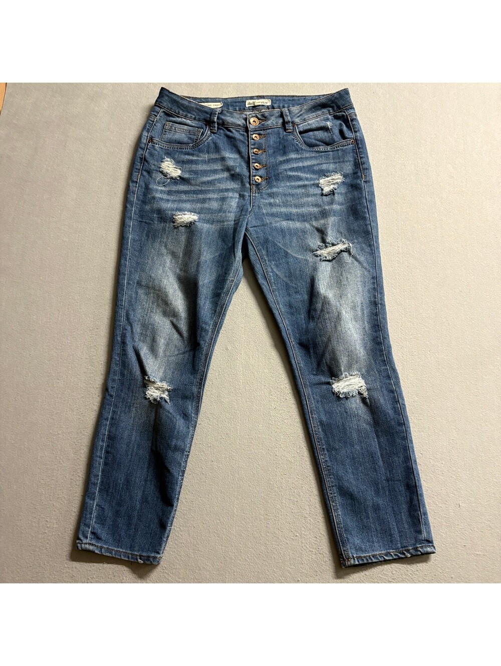 Dollhouse Mid Rise Capri Jeans Womens Size 13 Blue Distressed Button Fly Denim